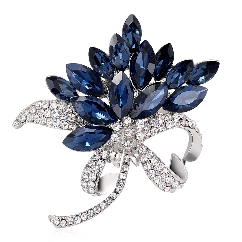 Wholesale Diamond Crystal Bauhinia Flower Brooch Pin Multi Color Rhinestone Flower Brooch For Women