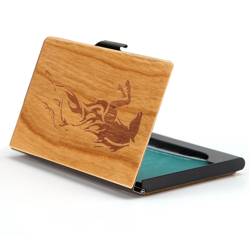 Natural Custom Real Wood Metal Business Name Card Case Bank Credit Card  Holder