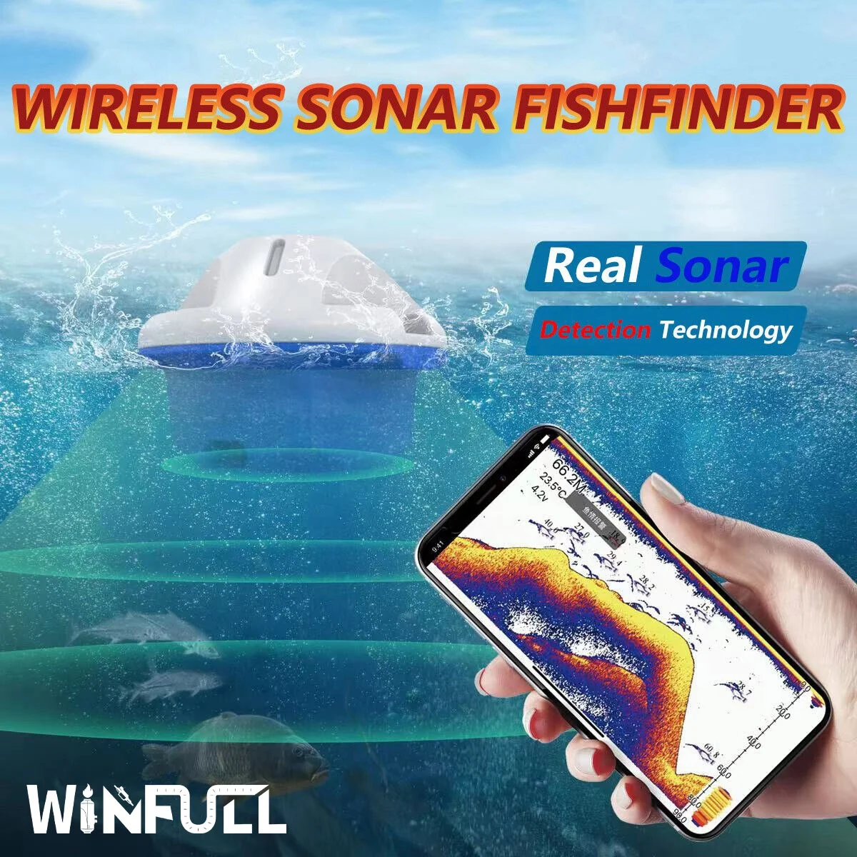 WINFULL SmartPhone Wireless Control Underwater Echo Sounder Portable Sonar Sensor Fish Finder For Fishing Boat Ice Fishing