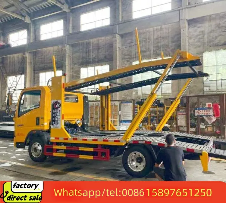 HOWO small 2 Cars Carrier Truck Double Deck Car Hauling Truck Flatbed Auto Transport Truck