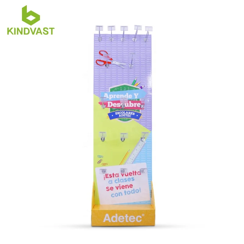 Double-Sided cardboard floor display with hook for School Supplies art knife display stand