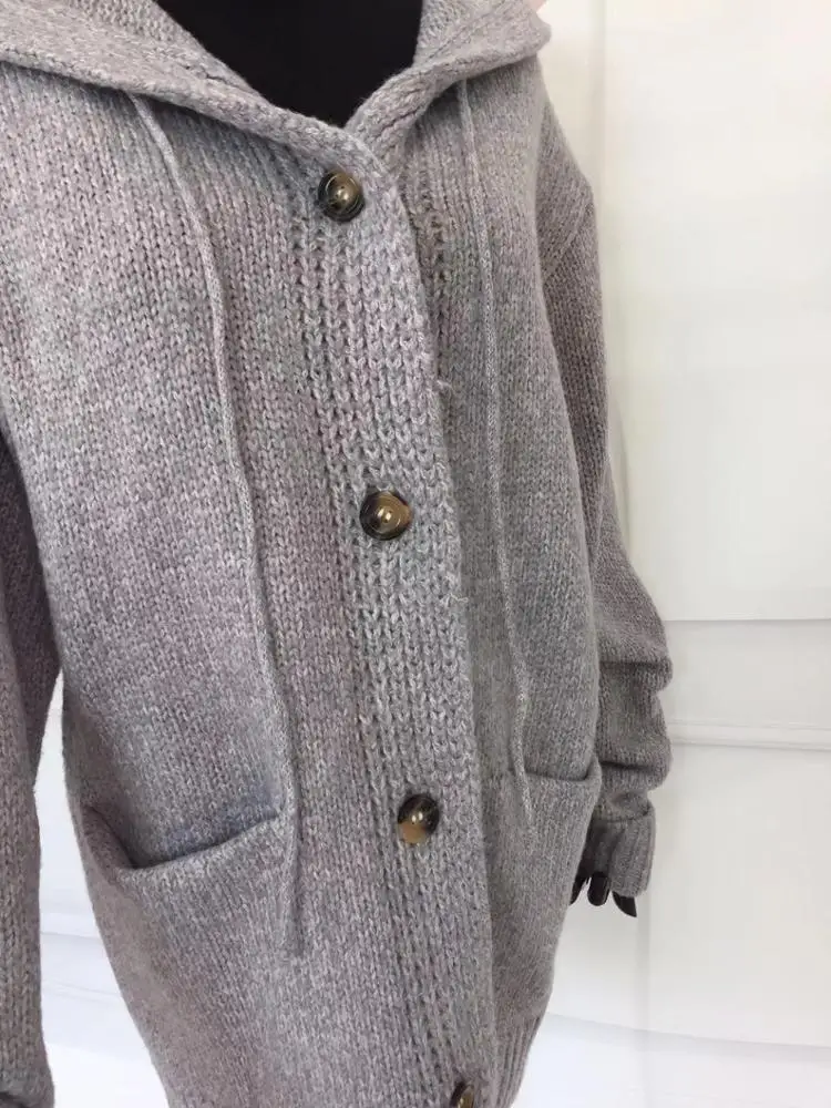 
Women Thick Heavy Cardigan Sweater Hooded pocket Knitted sweater for women 