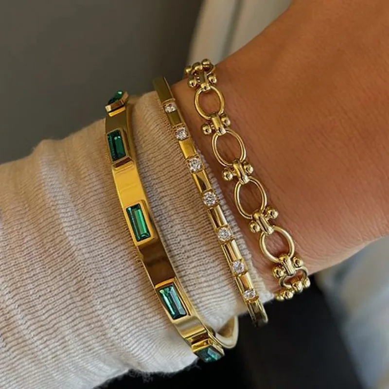 Wholesale Custom Not allergic 6mm Stainless Steel 18K Gold Rose Gold Plated Couple Bracelet Bangles for Women