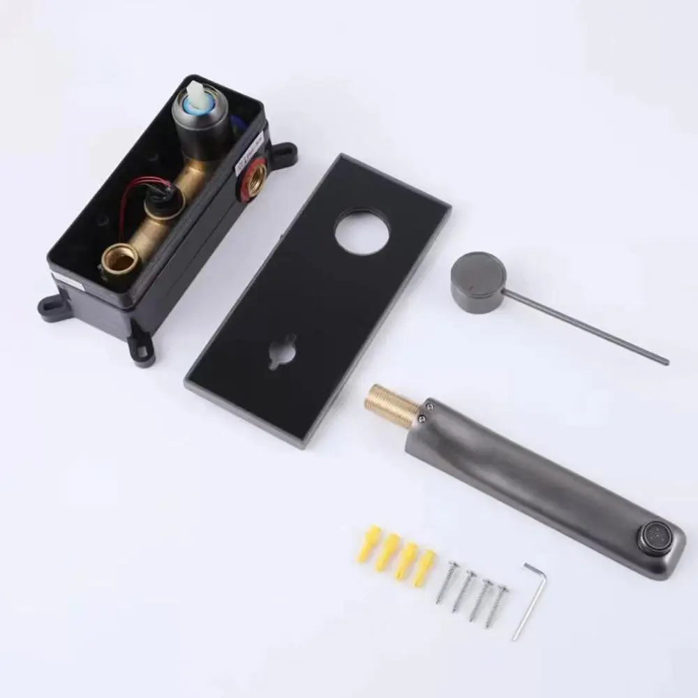 Black Digital Display LED Temperature Faucet wall mounted Brass Basin Faucet Single Handle Sink Tap