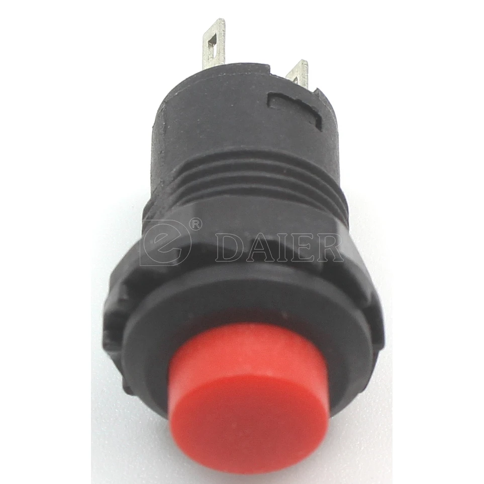 1A 250VAC Plastic Round Button Momentary Push Switch SPST OFF-(ON) 12.5MM Dia. Red Button Black Housing Push Button Switch