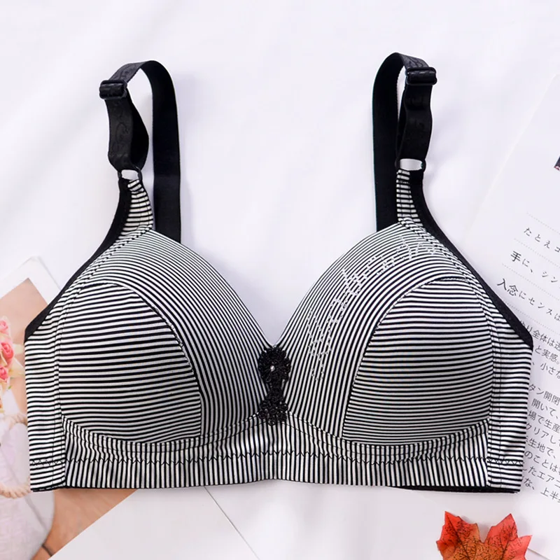 New Thin Striped Women Bra Sparkly Rhinestones Wireless Underwear Push Up Female Plus Size Bras Fashion