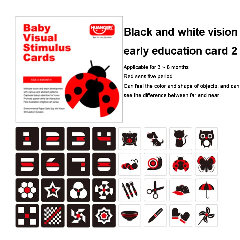 Kids Children Early Learning Card 0-36M Black And White Colorful Newborn Baby Visual Stimulus Cards