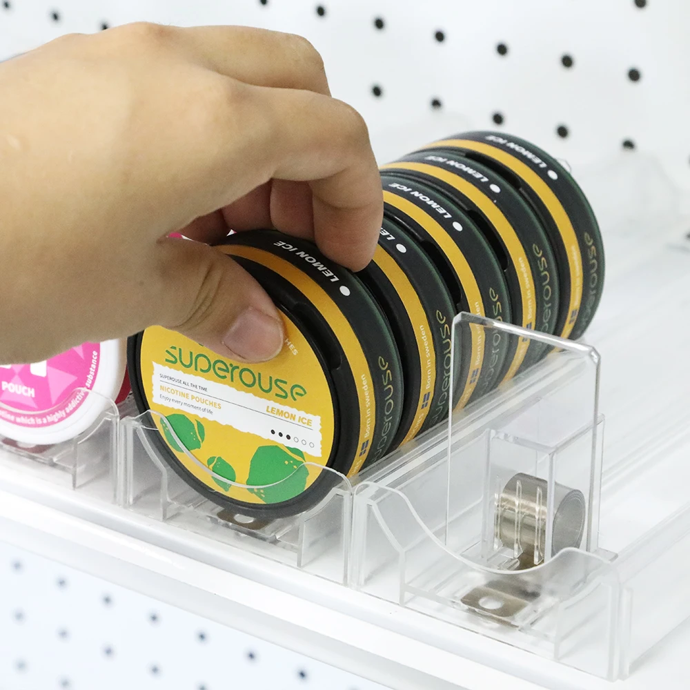 Spring Loaded Oral Cans Chewing Display Rack Metal Case Aluminum Nicotine Pouches Round Cigarette Box Snus Pusher
