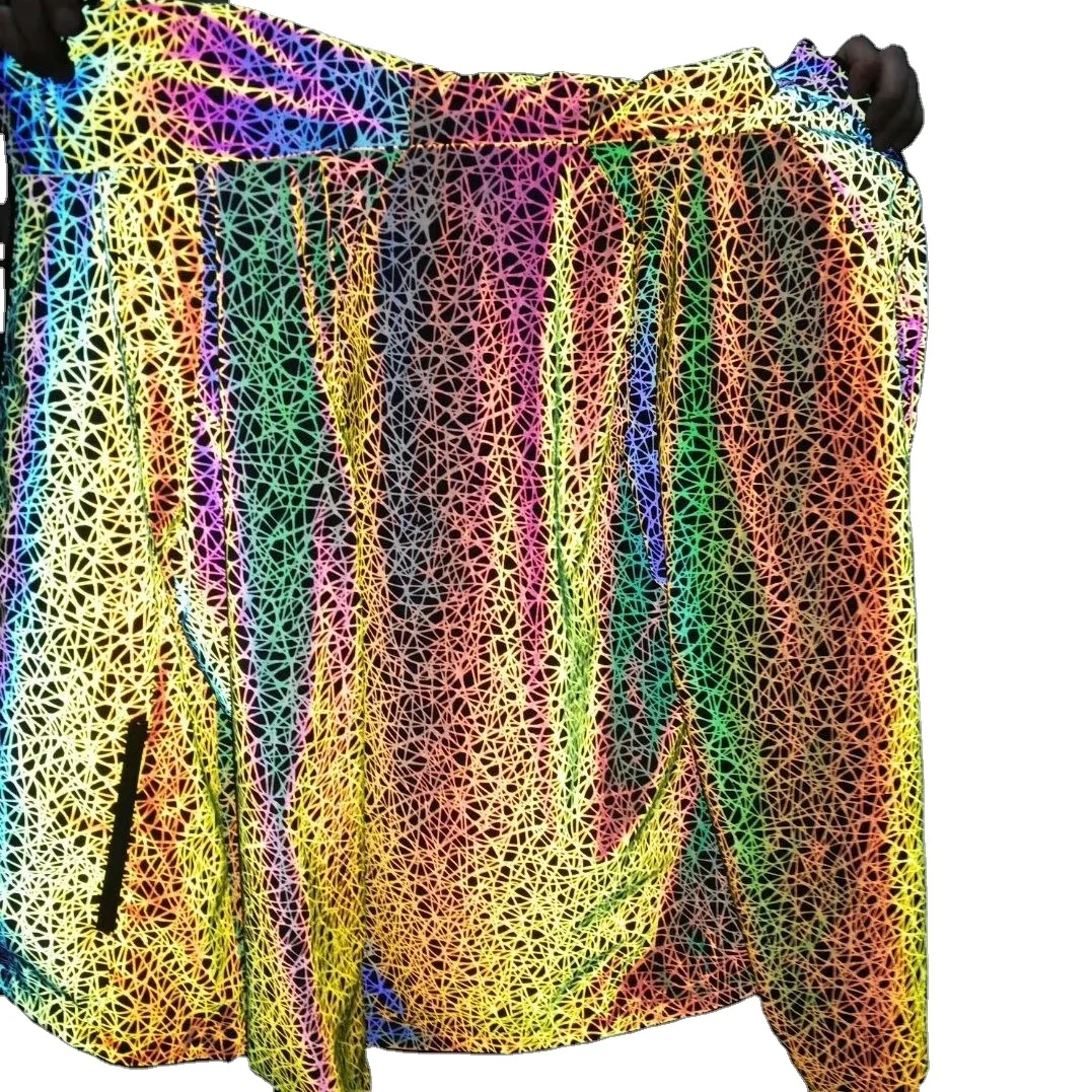 
Модная одежда, моющаяся полиэфирная Радужная отражающая ткань из тафты с принтом, отражающая ткань для куртки 