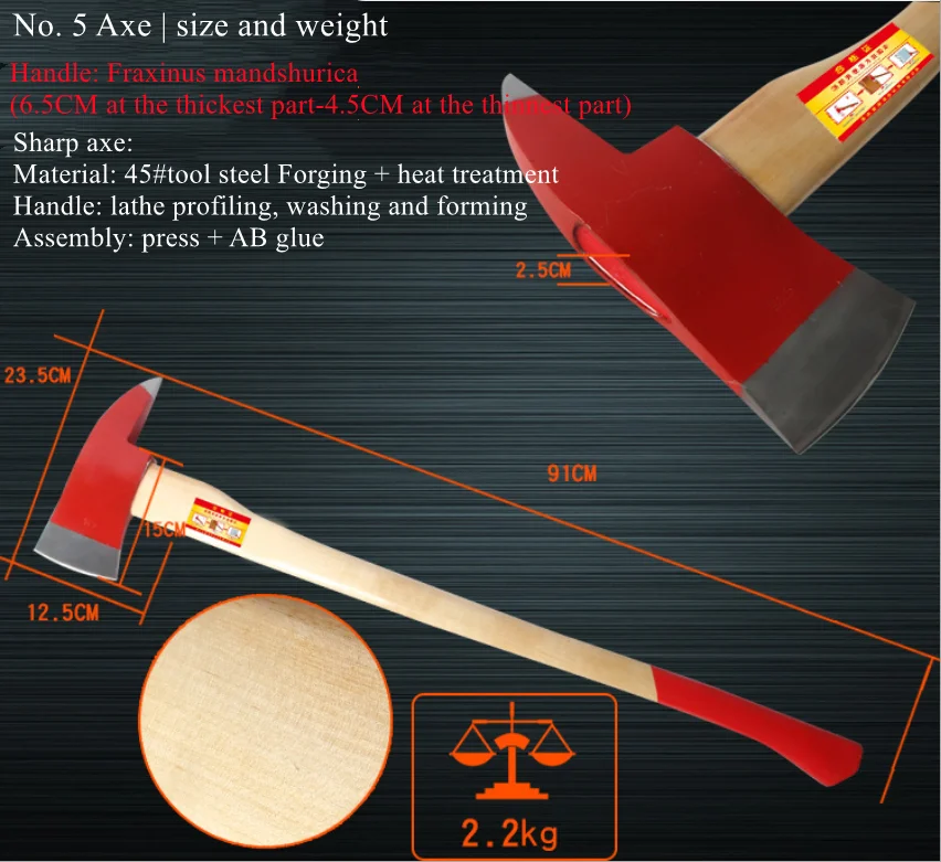 China manufacturer fire ax firefighter survival hatchet axes emergency gear tool firewood axe with wood handle for sale