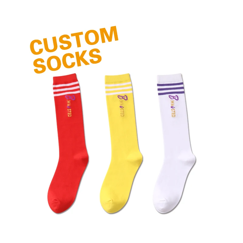 Custom logo active wear socks cotton knee high customize school socks with logo