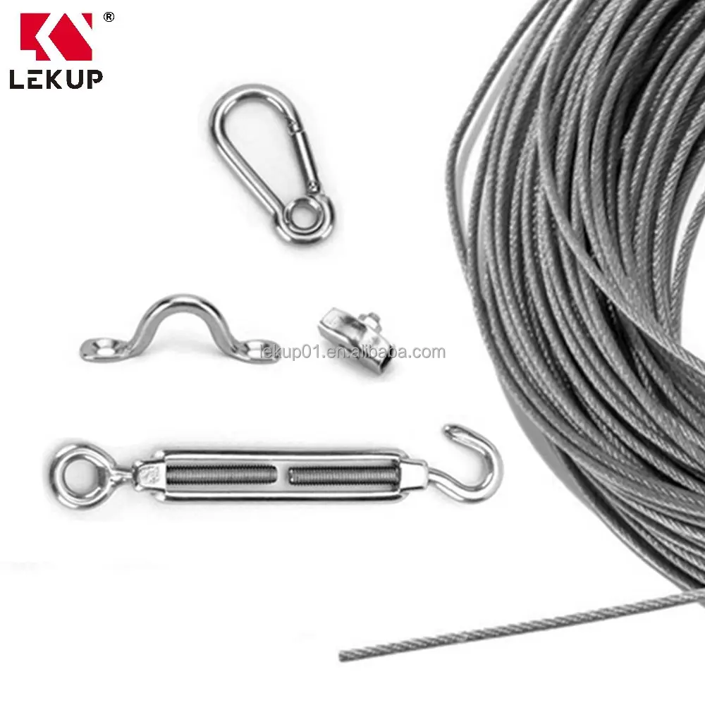 String Light Suspension Kit Outdoor Light Guide Wire Tensioner Kit Vinyl Coated Stainless Steel Wire Rope Cable
