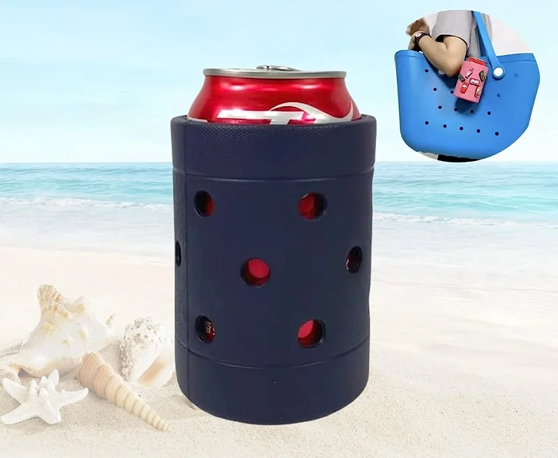Wholesale eva beach tote bog bag accessories charm water bottle beer can drink cup holder for bogg bag