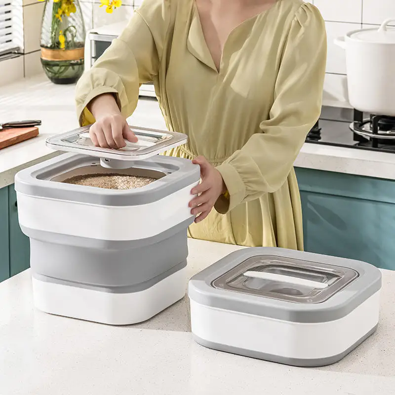 Reusable Silicone Folding Rice Bucket kitchen Plastic Rice Storage Box Cereal Container Foldable Storage containers Food Boxes