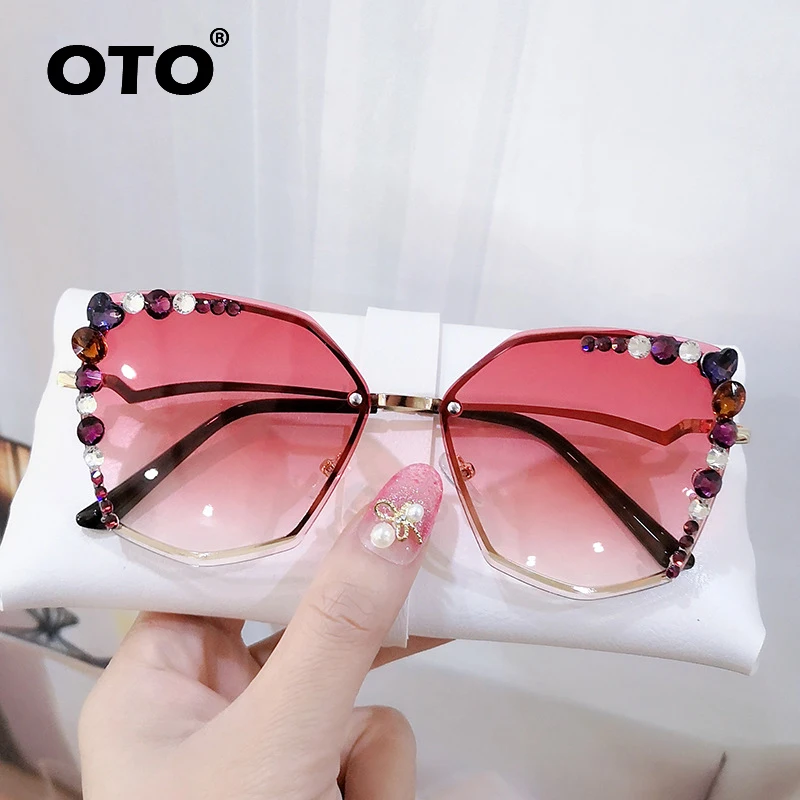 OTO 2022  Oversized Rimless Diamond Sun Glass  Luxury Sunglasses For Women