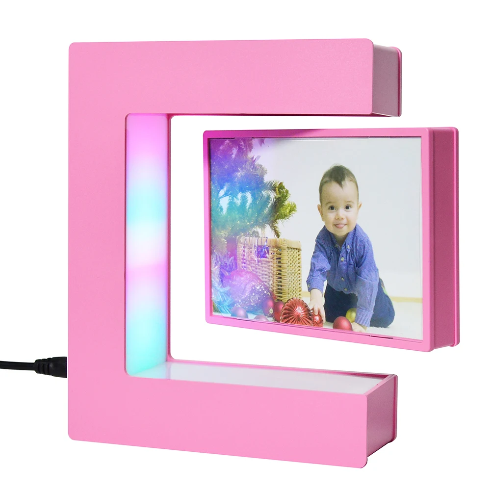Популярный подарок на день рождения левитирующая магнитная фоторамка E-формы розовая Магнитная Вращающаяся для девочек