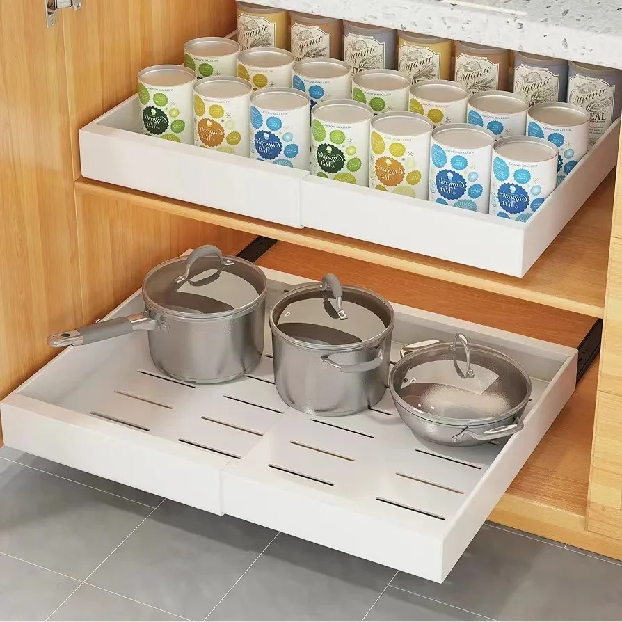 Pull Out Cabinet Organizers Expandable Slide Out Drawers Fixed With Adhesive Film Storage Racks Holders
