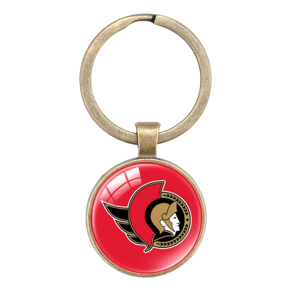 Low MOQ custom design Ice Hockey Team Logo Key Ring Ornament Sports Pendant Nhl Team Logo Keychain