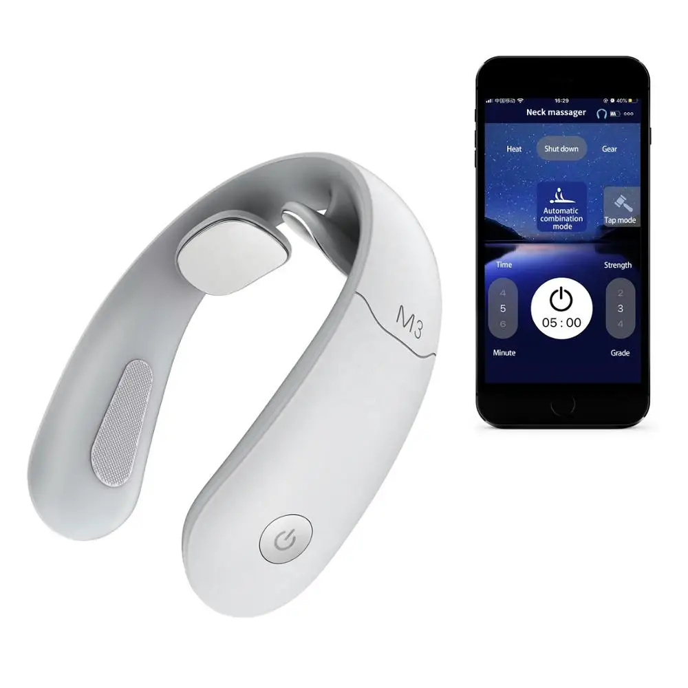 
New Portable Smart Cordless Electric Massage Equipment Intelligent Cervical Vertebra APP remote Heated Neck Massager 