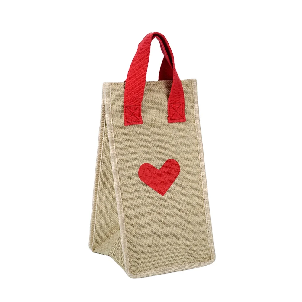 Burlap Customized Printing Insulated Tote Shopping Bags Jute Wine Cooler Bag