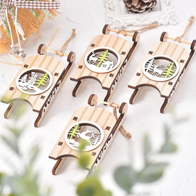 Custom Assemble Sleigh Christmas Tree Ornaments Christmas Wooden Craft Christmas Wooden Sleigh Decorations