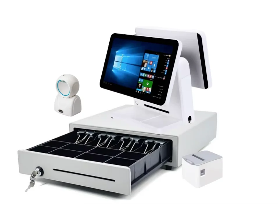 Factory Price 15.6 Inch Dual Screen Retail POS Terminal Commercial POS Machine Cash Drawer Printer WiFi BT Optional Retail Shops