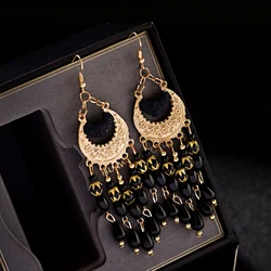 2021 Vintage Ethnic Bohemian White Beads Jhumka Earrings Geometric Metal Tassel Indian Earrings Tibetan Jewelry