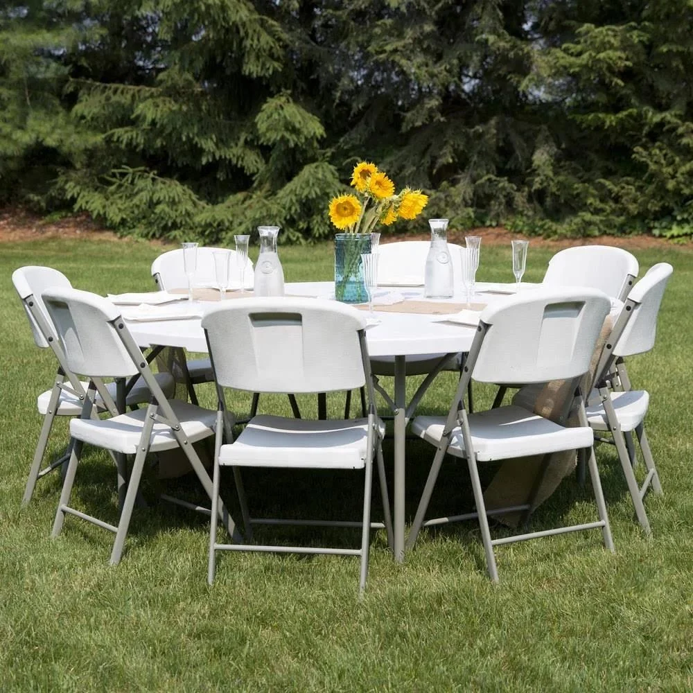 72 inch 6FT White Foldable Outdoor Dinning Party Banquet Wedding Event Plastic Folding Round Table for Sale