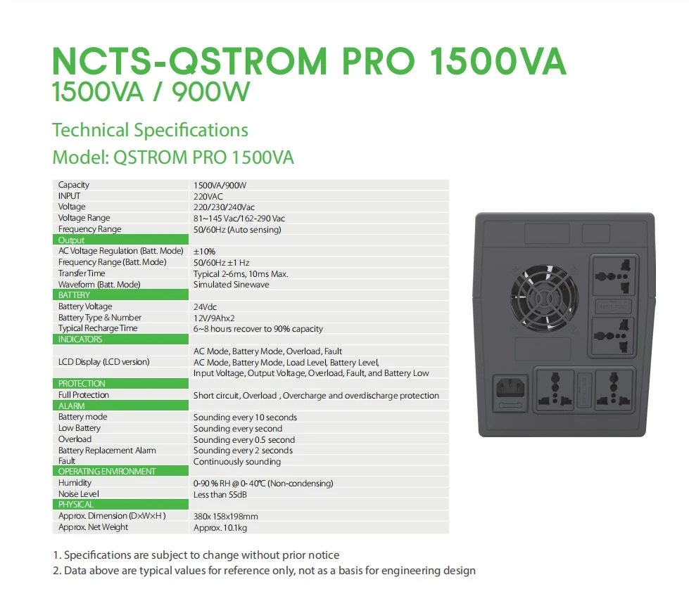 NCTS QSTROM PRO 1500VA Original APC Online Tower Mount UPS output Available Capacity  Uninterruptible Power Supply for home