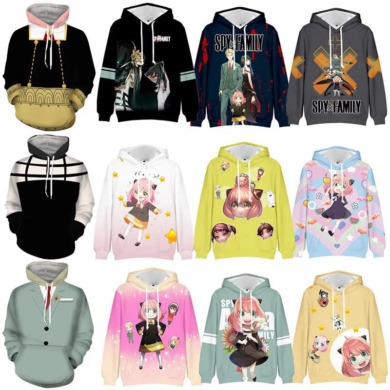 Digital printing heavy air layer polyester hoodie fish 3d sweatshirt custom anime hoodie spy family