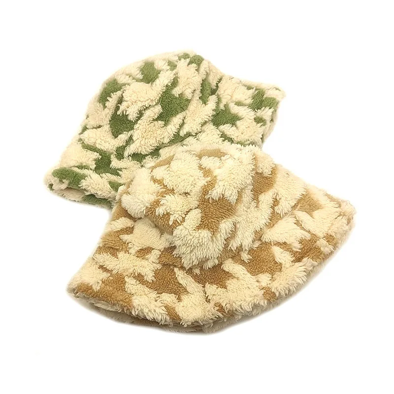 Adults Outdoor Cap Fashion Pattern Plus Velvet Plus Thick Fabric Fisherman Hat Winter Warm Hats Women Bucket Hat