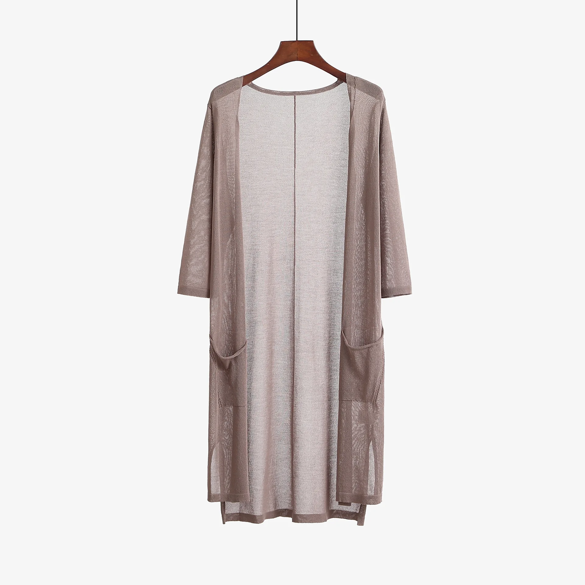 
2020 High Quality Vintage Mature Women Lace Long Open Cardigan With Pockets 