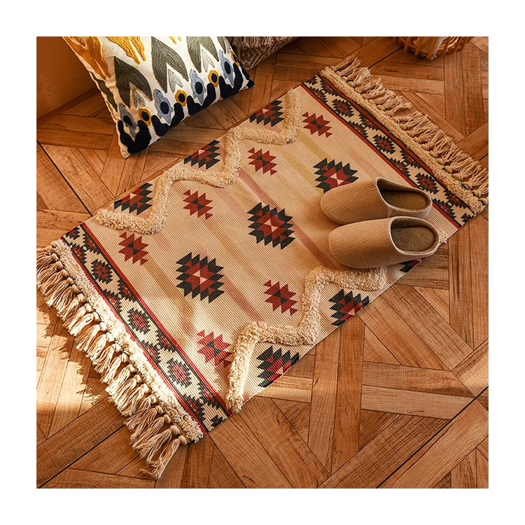 Vintage Living Room Bohemian Style Bedroom Carpets And Rugs With Tassel 60*90cm Table Mat Tuft Printing Mat