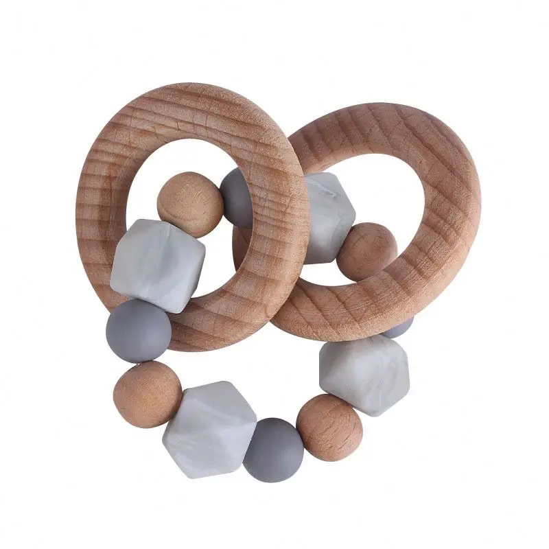 
Hot sale Gym Ring Rodent Silicone Beads Newborn Montessori Rattles Toys Wooden Baby Teethe 