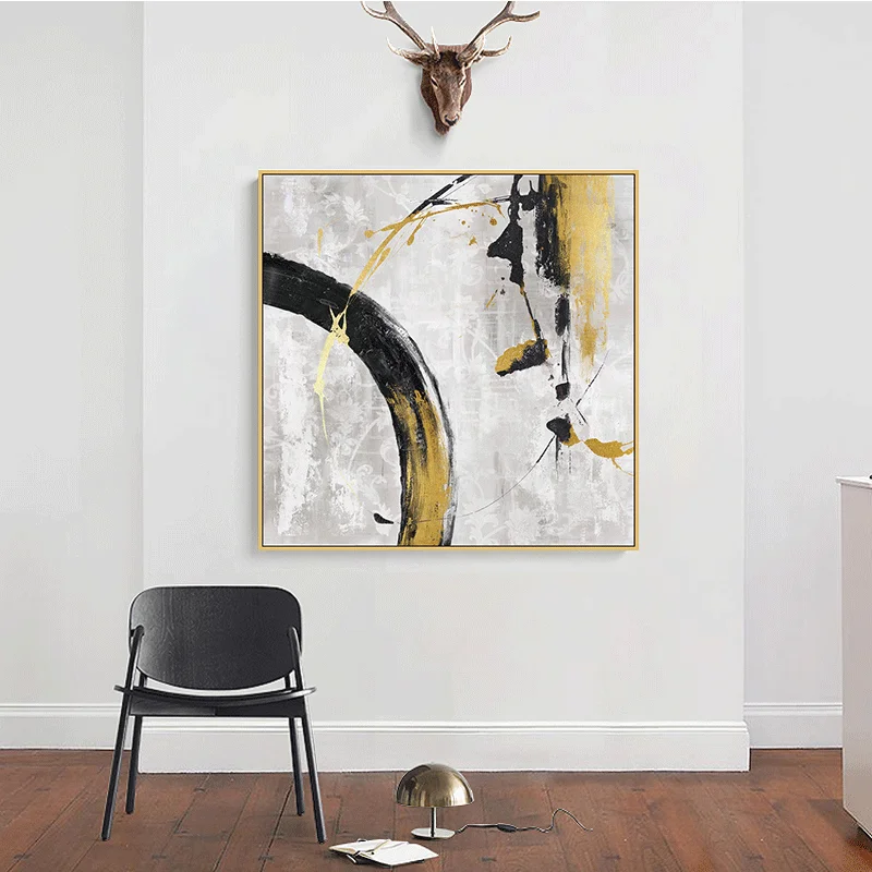 Living room gold framed handcrafted home decoration luxury large abstract oil canvas custom wall art painting