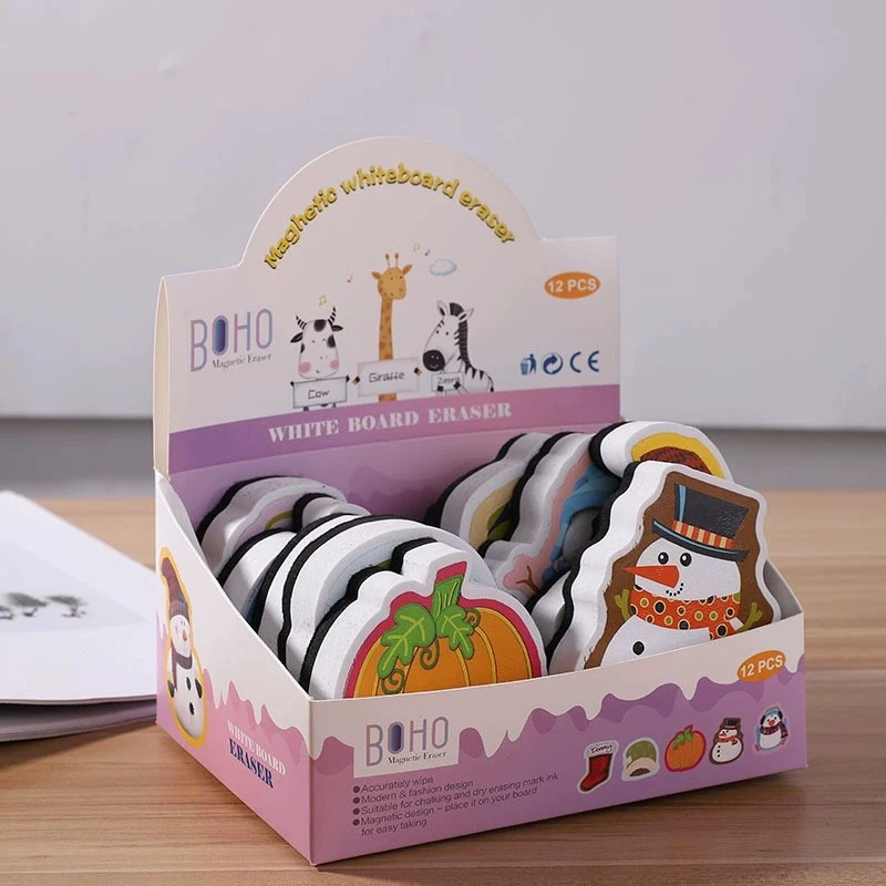 OEM customized  cute size  felt chalkboard eraser Christmas series colorful printing EVA whiteboard erasers