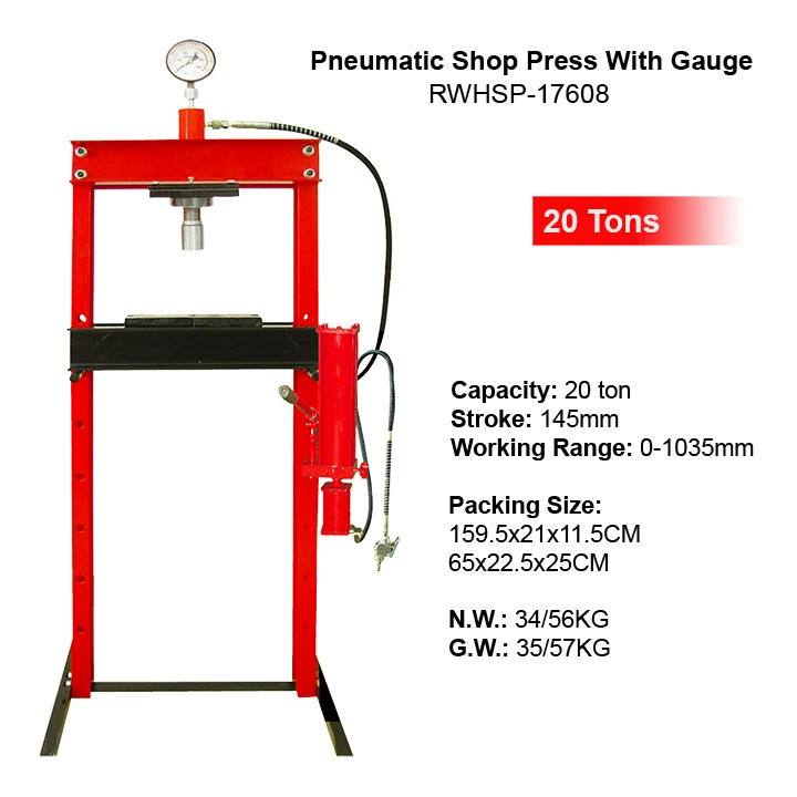 10 Ton Pneumatic Air Hydraulic Shop Press Machine With Gauge Car Vehicle Repair CE Hydraulic Cylinder Manual Shop Press Tools