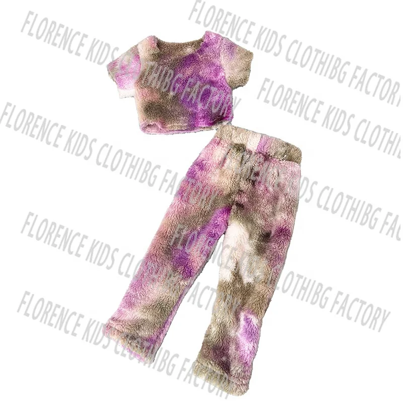 DH OEM conjuntos de ninas purple tie dye winter toddler sherpa legging outfits girls clothing sets for 11 years old