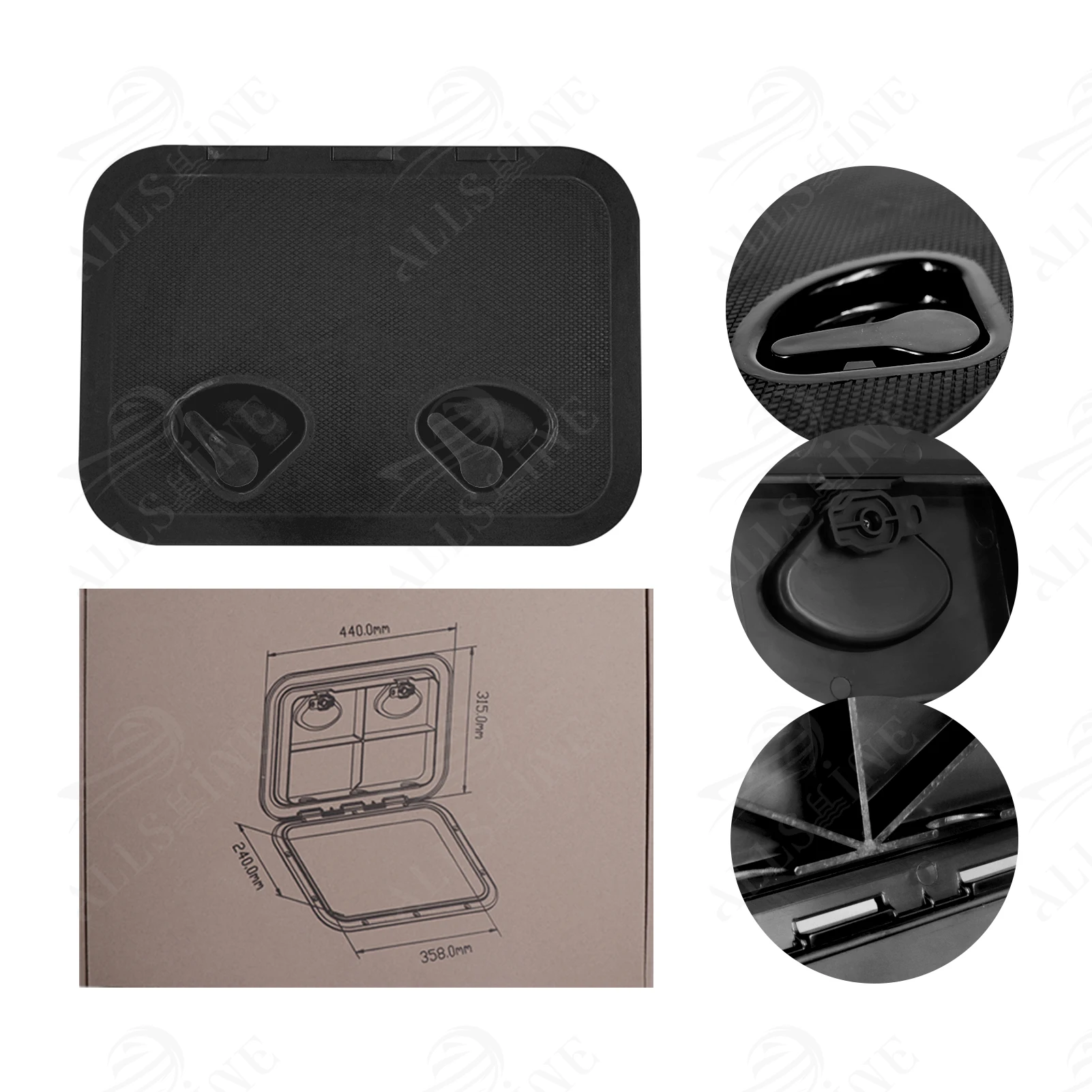 Allshine Marine Boat parts Hatch Deck Plate small Black Square hatch cover for Marine Boat