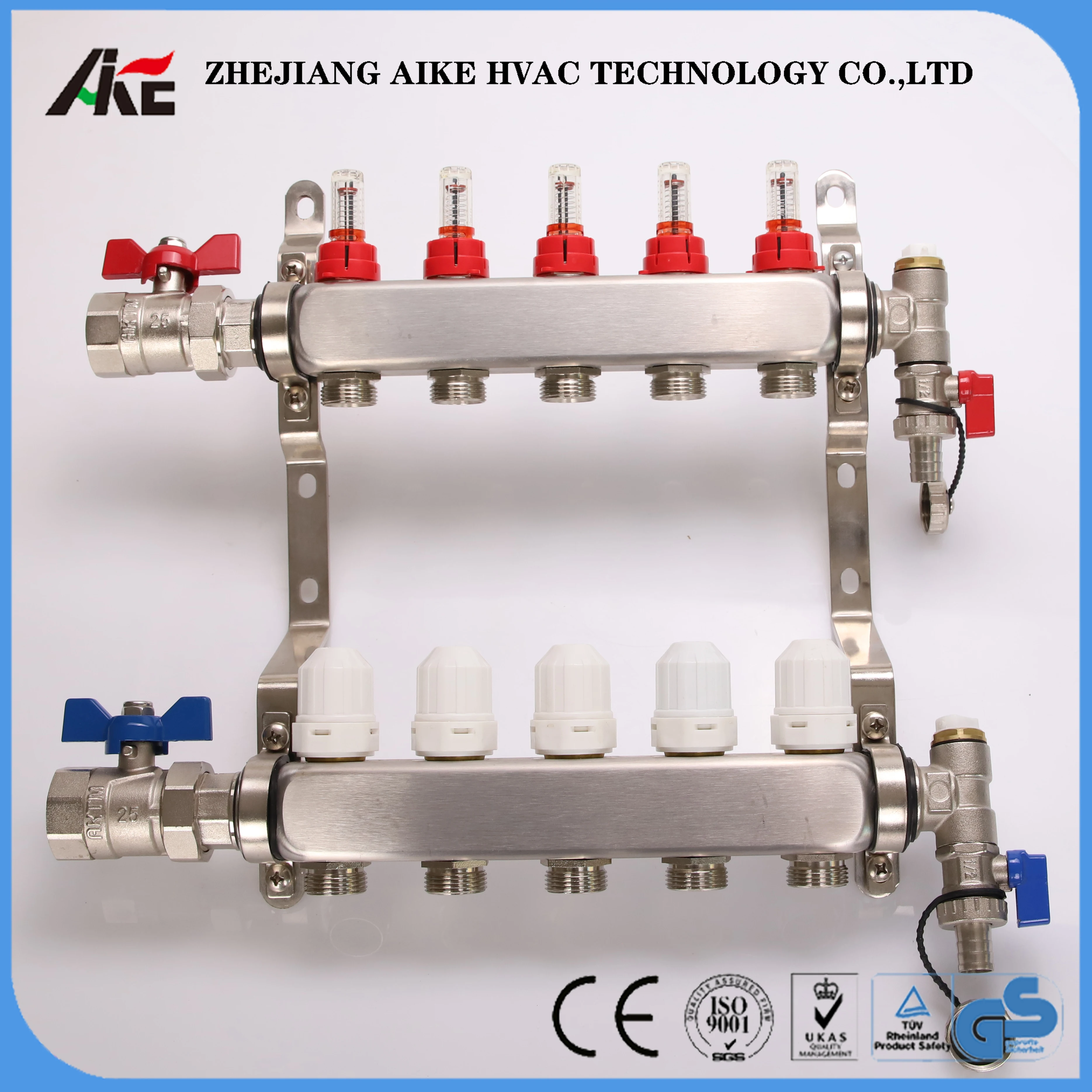 AIKE good quality 2 ~12 ports polished inox stainless steel under floor heating radiant manifold