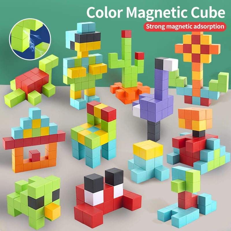 80PCS DIY STEM Construction Puzzle Game Colorful Magnetic Building Block Cube Toys for Kids