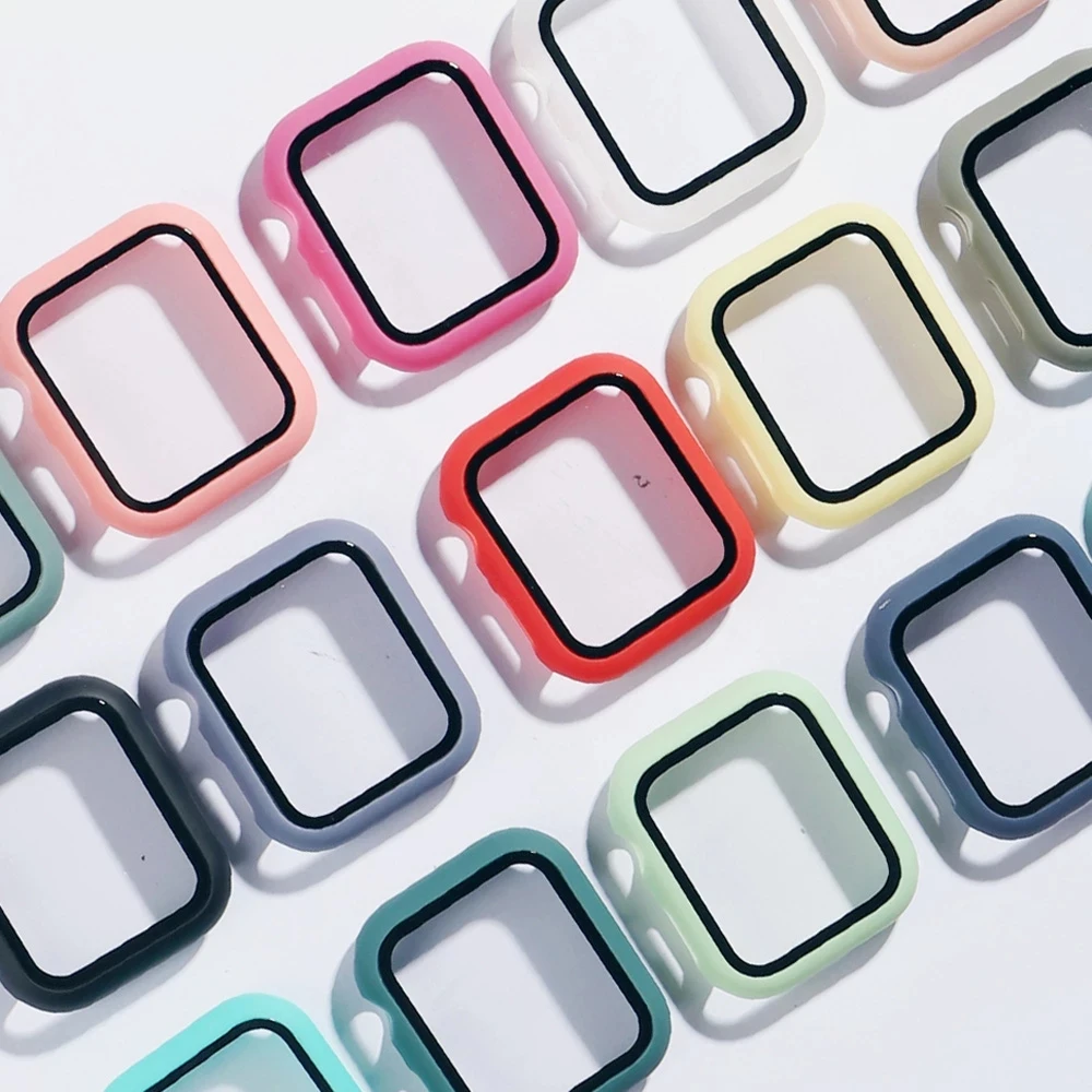 360 полноэкранная защита бампер Матовый Жесткий чехол для Apple Watch серии 7 из закаленного стекла 6