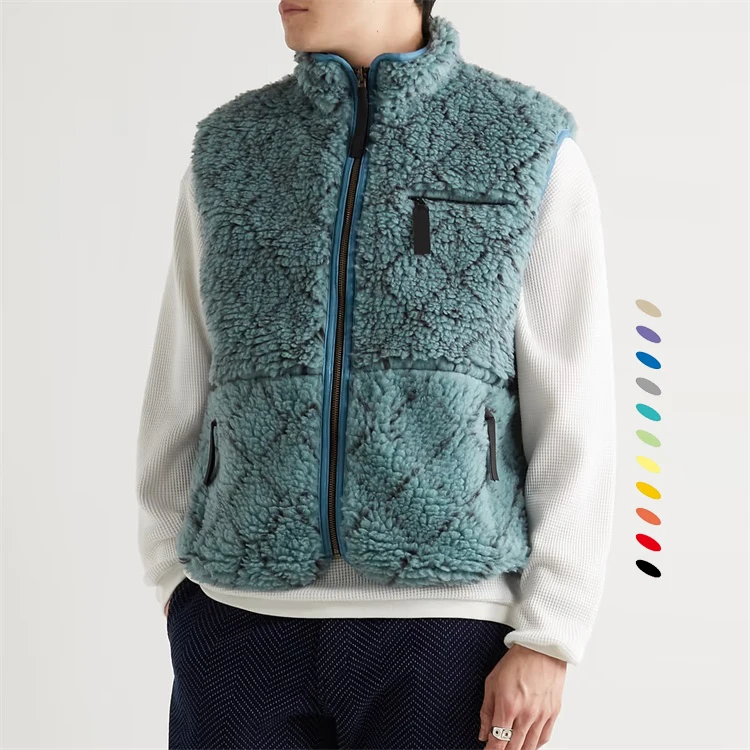 Custom windbreaker fully reversible gilet shearling sherpa fleece vest for men