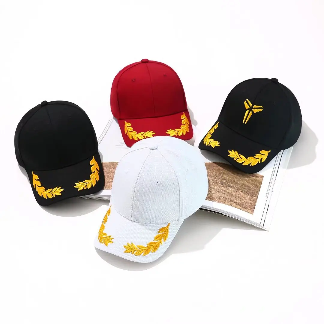 Custom fashion high quality yellow and black cap boys festival running summer casquette 6 panel cotton golden leaf hat