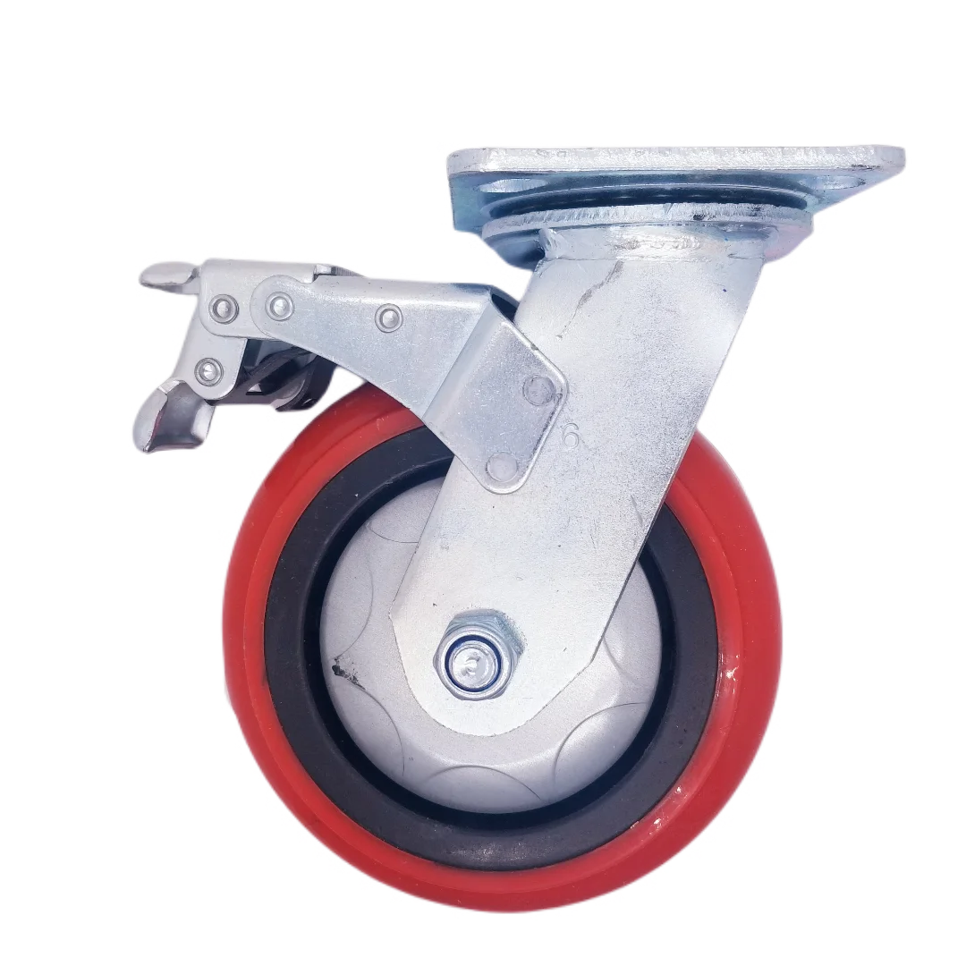 Wholesale Anti-static Wear-resistant Red Color 5 Inch PVC PU Heavy Duty Plate Caster Wheel For Medical Cart