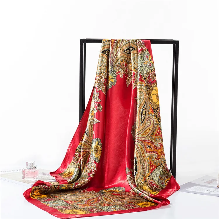 
Professional made custom head satin scarf colorful decorative shawl spring autumn neck scarf 