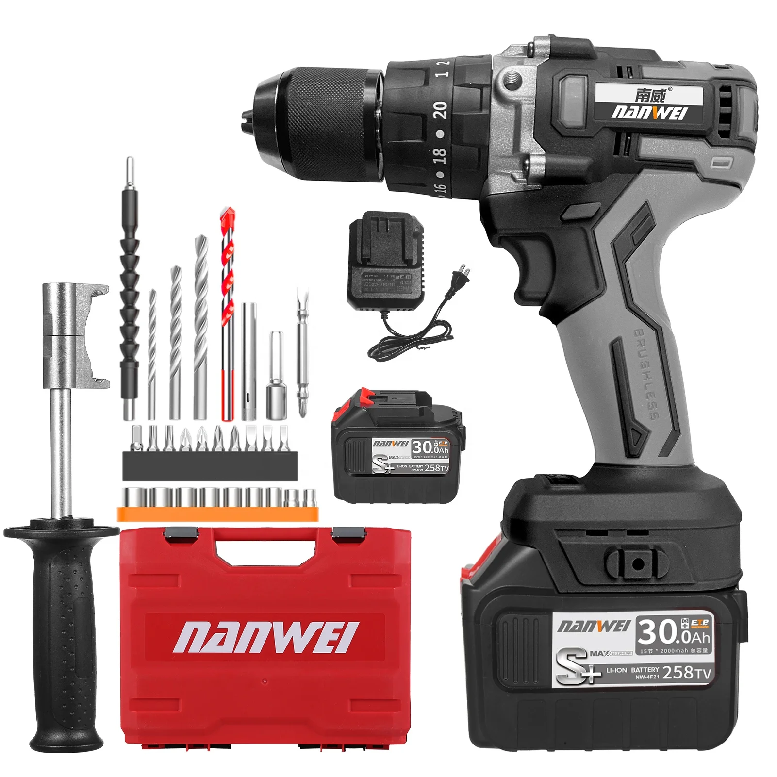 21V US plug 2pack Heavy Duty Cordless Electric Drill Dual-speed Variable Speed Control Wireless Rechargeable Hand Electric Drill