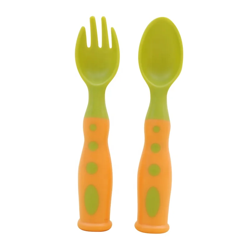 
Baby products wholesale new PP two color cartoon Spoon Baby Training spoon, fork optional color 