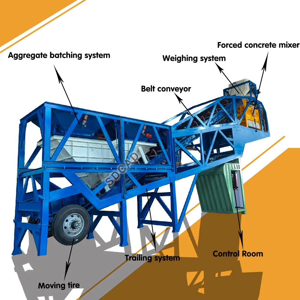 SDCAD buy concrete plant 10m3/h small mobile concrete batching plant with control system