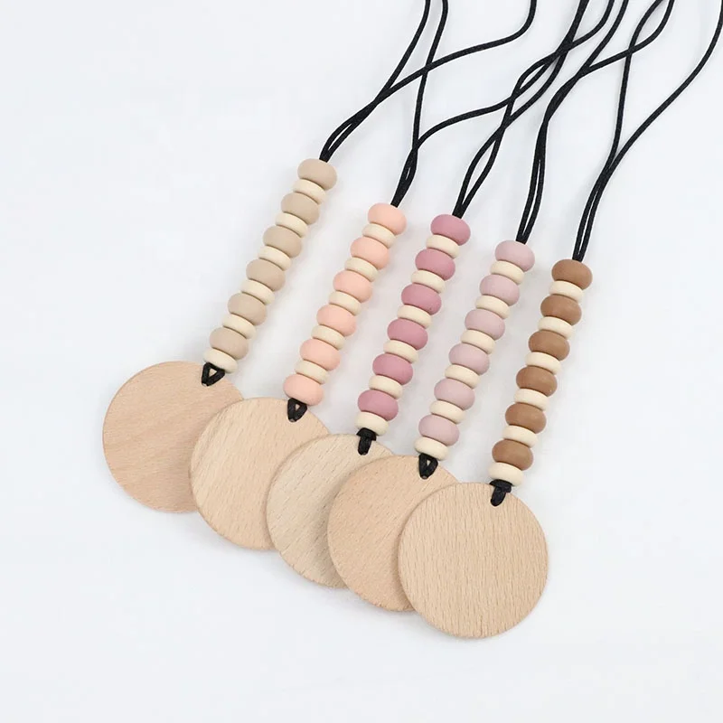 Customized  Pendant Design Abacus Silicone Beads Wood Dis Pendant Keychain Lanyard